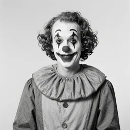 a realistic photo of ignazio cassis dressed as a clown, black and white, photo by helmut newton