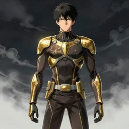 illustration of male antimage, gold accents, in the style of yoshitaka amano