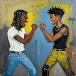 basquiat painting depicting a gen z couple fighting