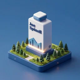 3d rendering isometric object Joe Spinell, blue background