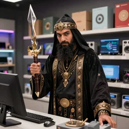 Persian warlock in the tech store, still from a Disney Channel comedy, 2015 cinematography, VFX by Framestore