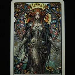 beautiful hierophant girl tarot card portrait, scorn themed dark sf biomechanical, intricate artwork masterpiece, ominous, dramatic horror cinematic lighting, volumetric 8 k, by alphonse mucha, apollonia saintclair, josan gonzalez, artgerm, edmund leighton, kilian eng, trending on cgsociety, octane render, 8 k