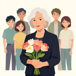 bea arthur with handful of flowers. clean cel shaded vector art. by lois van baarle, artgerm, helen huang, makoto shinkai, ilya kuvshinov, rossdraws, illustration.