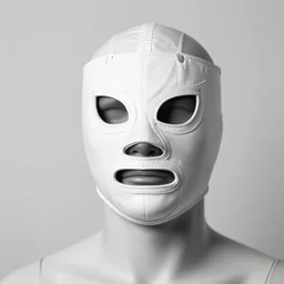 close-up head to shoulder shot, monochromatic studio photo of thin wrestling masks on mannequin head display, realistic, artistic tribal patterns, insanely intricate details, volumetric golden gothic lighting background