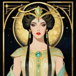 art deco portrait of the powerful empress of the solar system in the style of charlie bowater and in the style of gil elvgren. glowing, ornate and intricate linework, sharp focus, depth of field, stunning, dynamic lighting, ultrafine and hyperdetailed.