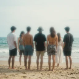 a group of people at the beach, crossfade, expressive, photoshop, album cover art