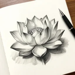 beautiful aesthetic inspirational professional digital pen sketch of a lotus by m. c. escher, ultra detailed, fine details, trending on artstation, high quality paper