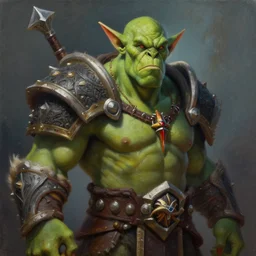 Portrait of an anrgy green orc from Warcraft, fantasy, matte oil painting, trending on artstation, artstationHQ, artstationHD