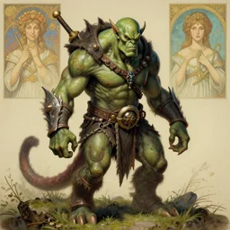 evil ork concept art. Extremely high detail, details, realistic, masterpiece, colorful, art by Arthur Rackham, Muzinabu, Johann Tischbein, Eugene de Blaas, Frederic Leighton, Harry Clarke