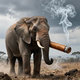 ultra realistic nature photography, panoramic picture of ( subject : an elephant smoking a cigar ). smokey atmosphere, small thick clouds of cigar smoke, artstation, focus on the elephant's cigar, extremely hyperrealistic crisply sharp cigar, hyperrealistic smoke, sigma, 4 k