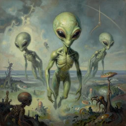 flying alien creatures on an alien landscape, painted by beksinski, 4 k, intricate details, unreal engine, dynamic lighting