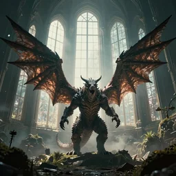 demon monster with unbelievable wings that look like windows to another world, film still