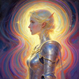 side profile painted portrait, imogen poots as a paladin, elden ring, gloomhaven, d & d, soft, smooth, luminescent glow, art nouveau, beautifully backlit, ripples, swirly vibrant color lines, fantastically gaudy, aesthetic octane render, 8 k hd, by ilya kuvshinov, cushart krentz, gilleard james