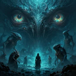 epic professional digital art of hungry eyes, ambient azure light, painted, mysterious, cinematic coastal terrifying animals scene, eerie, mythic, detailed, intricate, grand, leesha hannigan, wayne haag, reyna rochin, ignacio fernandez rios, mark ryden, van herpen, artstation, cgsociety, epic, stunning, gorgeous, wow wow detail