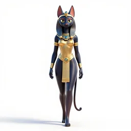 heroic bastet cat goddess, stylized pixar-style 3d render, full body, standing, isolated on a pure white background, centered, whole figure in frame, sharp focus, studio lighting