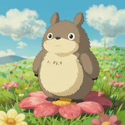 furr creature at the flower made by studio ghibli, detail, high quality