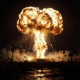 dark photo of a nuclear explosion in the louisiana swamps, pictorialism