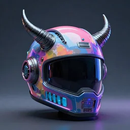 synthwave helmet with horns, cyberpunk colors, azimov 8 k
