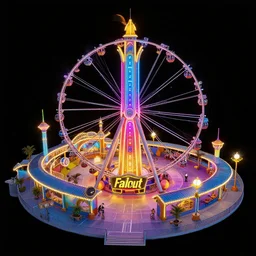 fallout amusement park concept art, black background, vibrant colors, 8 k photorealistic, hd, high details, trending on artstation