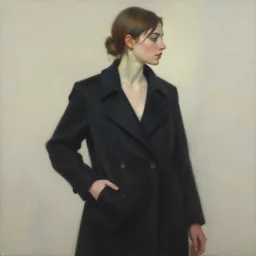 lady in black coat, seductive confident pose, medium shot, asymmetrical, profile picture, organic painting, sunny day, matte painting, hard edges, trending on artstation, by huang guangjian and gil elvgren and brom