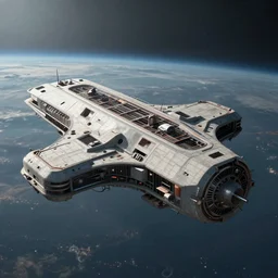 concept art, industrial design spaceship drifting in space, dreamy, very large scales, brutalistic style, cinematic lighting, 4k, widescreen ratio, in the color palette of simon stalenhag