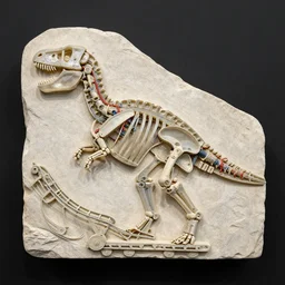 shaped stone relief, electron microscopy Simple translucent mechanic bionic dinosaur skeleton dissection sculpture made from rollercoaster, with organs, cables, wires and tubes, by , by angus mckie, by rhads, on a black wall, by Goga Tandashvili