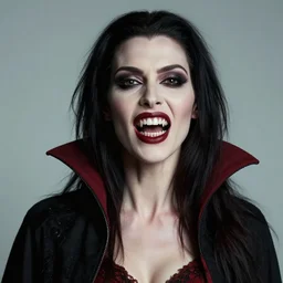 a beautiful color studio photograph of a real female vampire with razor sharp teeth, cinematic, hyper - realistic, model, horror, fear and love, carl zeiss