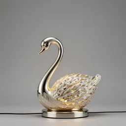 luxury table lamp with a swan shape, intricate details, designed by swarovski