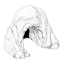 isometric view of cave entrance, lineart