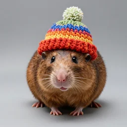 nintendo 64 model of a mole rat with colorful knitted cap