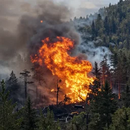 A fiery explosion in the forest. Cause unknown. Photo credit: Helicopter.