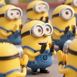 Minions clapping their hands in applause. Photorealistic, Hyper detailed render. 4k. Artstation.