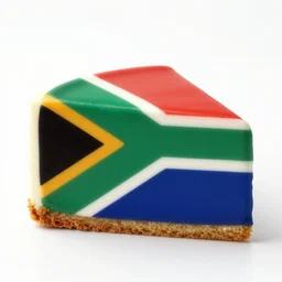 slice of cake, the cake has the pattern of the south african flag, south african, realistic photograph