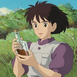 anime girl holding a crackpipe bottle by hayao miyazaki, anime screencap