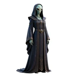 mysterious alien ambassador in robes, detailed 3d character render, full body, standing, isolated on a pure white background, centered, whole figure in frame, sharp focus, studio lighting