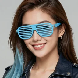 closeup painting of a very beautiful young mexican cyberpunk woman smirking, wearing light blue shutter shades and a leather jacket, one side haircut, long brown hair with light blue ends, portrait, hyperdetailed, artstation, cgsociety, 8 k