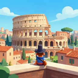 view of the city of rome, patapon style. concept art by playstation. 2 d carton, matte background, luminescent space, behance contest winner