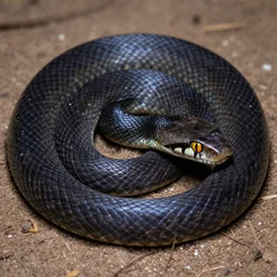 big black snake with amber eyes