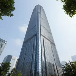 giant cake looking like a skyscraper, seen from below