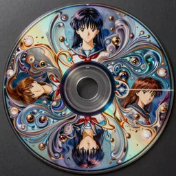 cdr disc + rei ayanami + yoshiyuki sadamoto's painting style photograph 1 9 7 0 s fluid dynamics, very detailed, ultra - realistic, ultra - detailed, octane rendering, symmetrical, 3 d, magnificent, fantastical, complex, 8 k, universal golden ratio