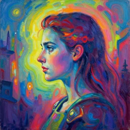 side portrait, imogen poots, paladin, gloomhaven, organic painting, hard edges, psychedelic, neon, luminescent, by greg manchess, huang guangjian, gil elvgren, sachin teng, greg rutkowski, jesper ejsing, rhads, cushart krenz