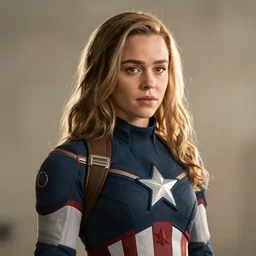 a portrait of Emilia Clarke as Captain America, rim lit, soft