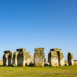 stonehenge at the top of everest, with pyramids visible at the horizon