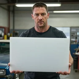 film still of Tom Hardy as Max Payne in a body shop garage holding a baseball bat in the Max Payne movie, 4k