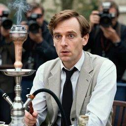 surprised alan turing smoking a hookah, paparazzi photography