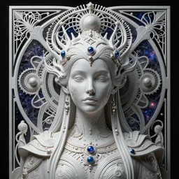 futuristic minimalist 3 d model of hyper - detailed beautiful ketaminepunk queen of andromeda galaxy in full regal attire. face portrait. art nouveau!!!, symbolist, visionary, baroque, giant fractal details. horizontal symmetry by zdzisław beksinski, iris van herpen, raymond swanland and alphonse mucha. hyper - real, beautiful