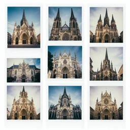 collage of polaroid photographs of gothic buildings