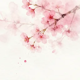 桜 watercolour painting, pink colour splash