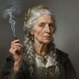 old northern woman portrait, smoking, fantasy, intricate, elegant, highly detailed, digital painting, artstation, concept art, smooth, sharp focus, illustration, art by afshar petros and krenz cushart and artem demura and tony sandoval