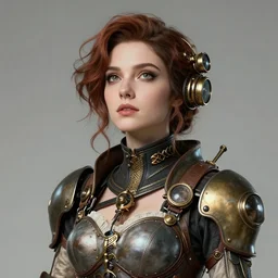 the portrait of true neutral semi - colorful female steampunk mechanist as absurdly beautiful, gorgeous, elegant, young woman looking up, an ultrafine hyperdetailed illustration by kim jung gi, irakli nadar, intricate linework, bright colors, octopath traveler, final fantasy, unreal engine 5 highly rendered, global illumination, radiant light, detailed and intricate environment